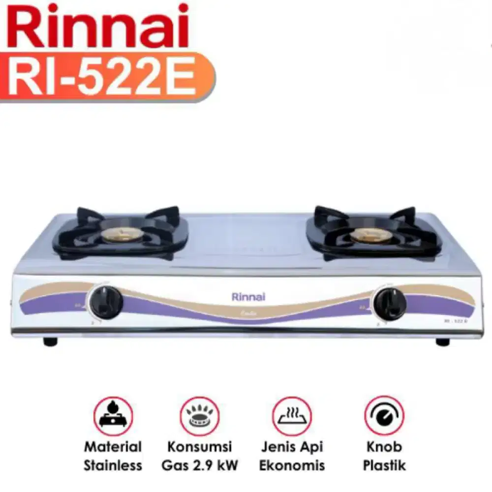 Kompor Gas 2 Tungku Rinnai Stainless RI 522 E