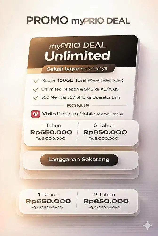 Kartu Perdana XL Prioritas Unlimited 1 dan 2 Tahun MyPRIO Deal
