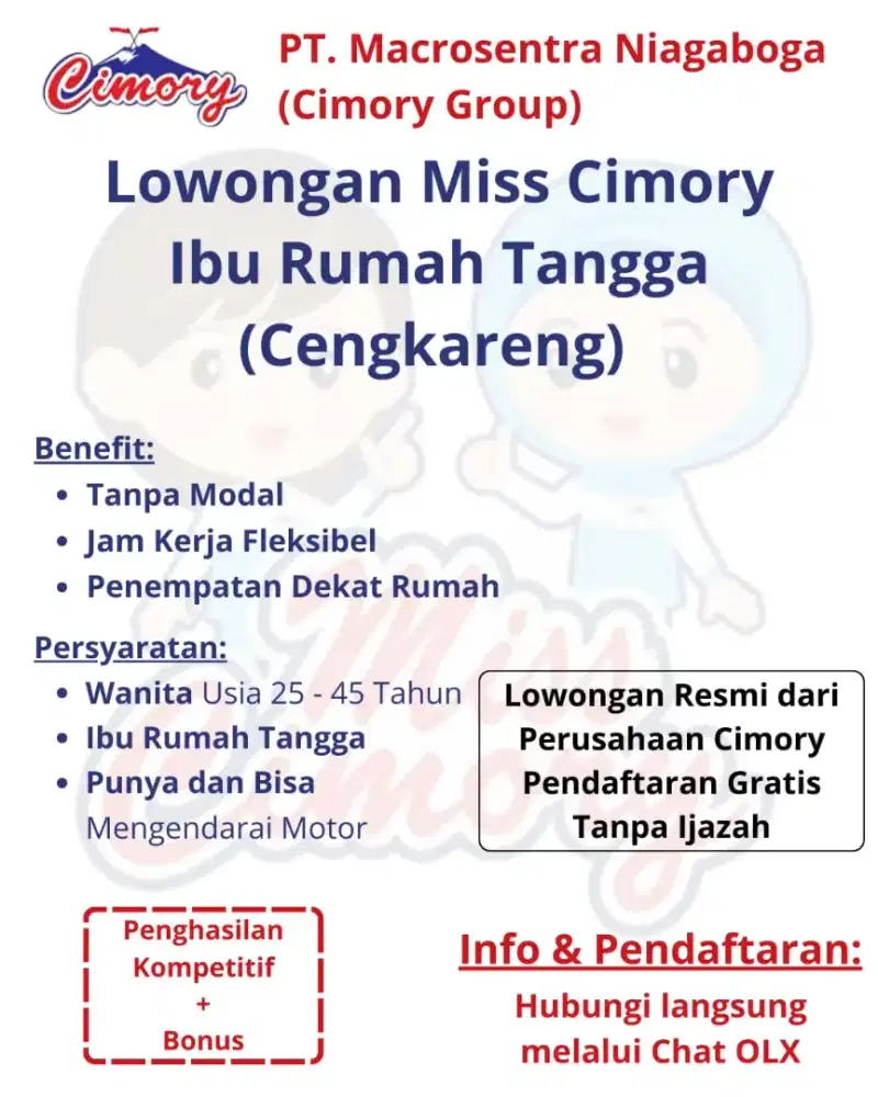 Lowongan Kerja Miss Cimory (Penempatan Dekat Rumah)