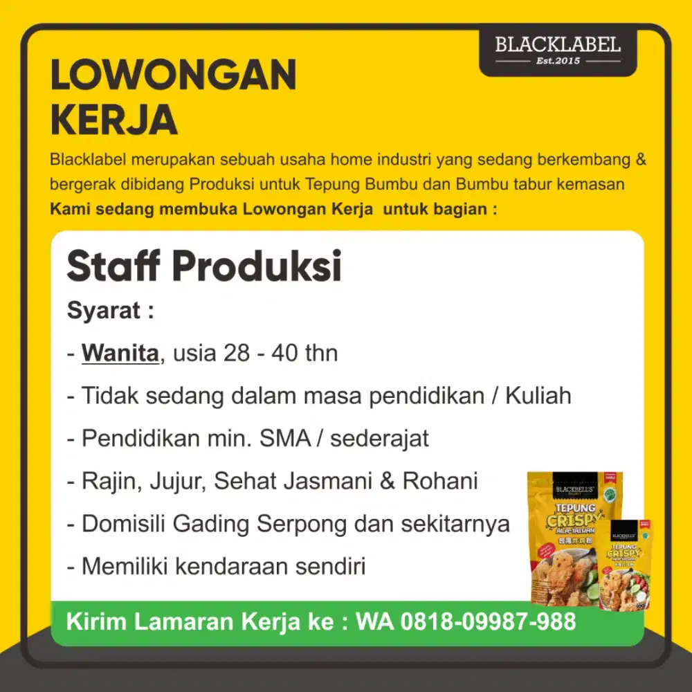 LOKER - STAFF PRODUKSI