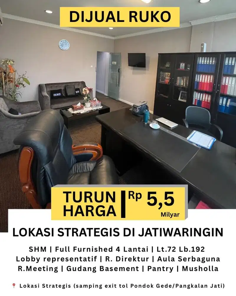 [TURUN HARGA] DIJUAL Ruko 4 Lt Lokasi Strategis di Jakarta