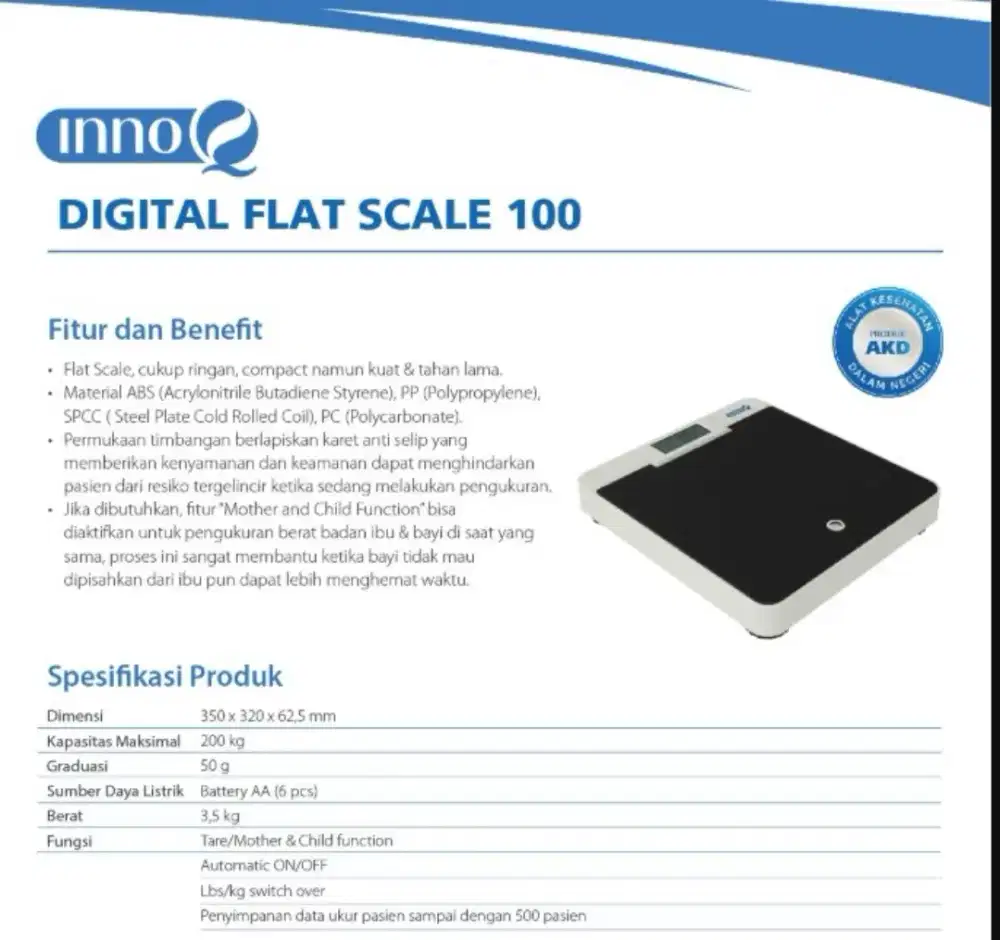 DIgital Flat Scale 100 / Timbangan Dewasa ( Medical Grade )