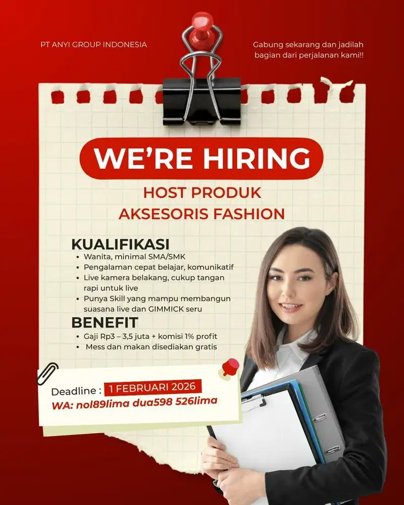 Lowongan pekerjaan Host Live