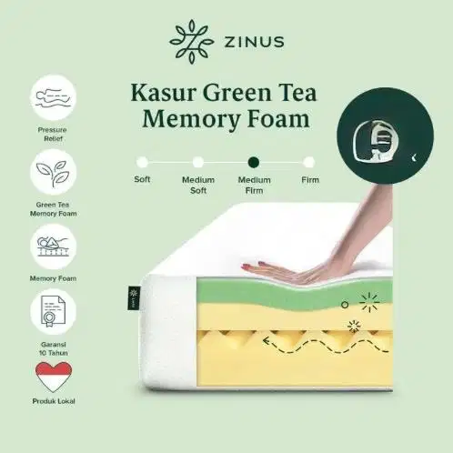 Kasur Busa Zinus 180x200 Memory Foam bonus Dipan Lipat Kayu Jati