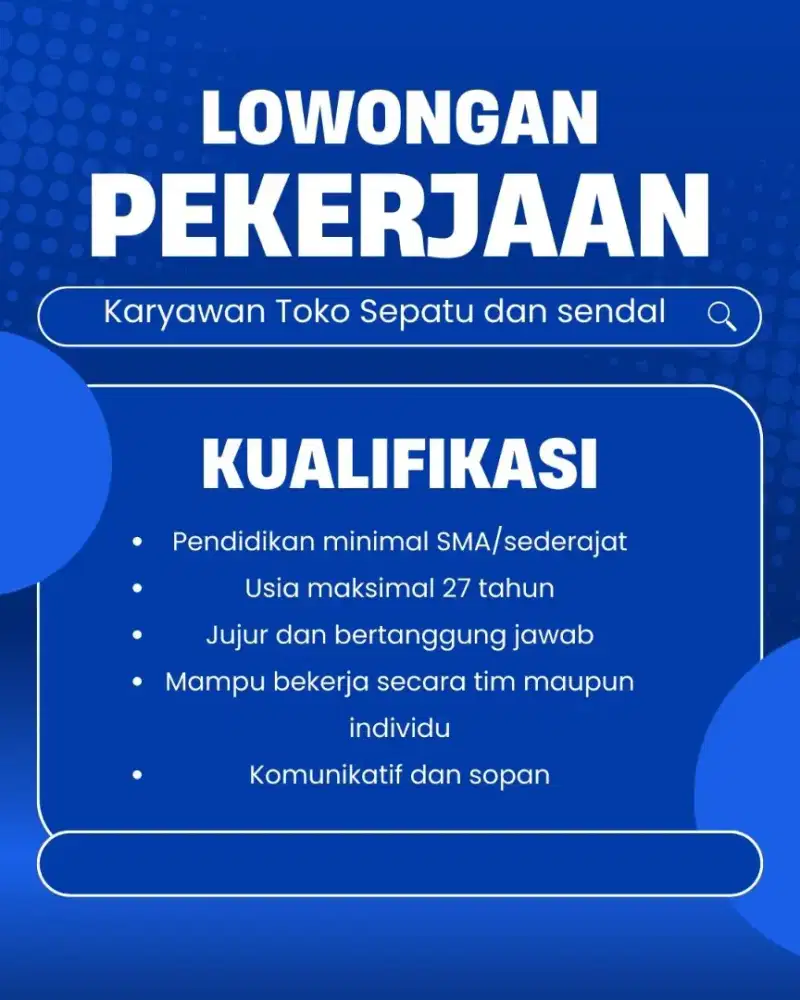 Lowongan kerja karyawan toko sepatu sandal