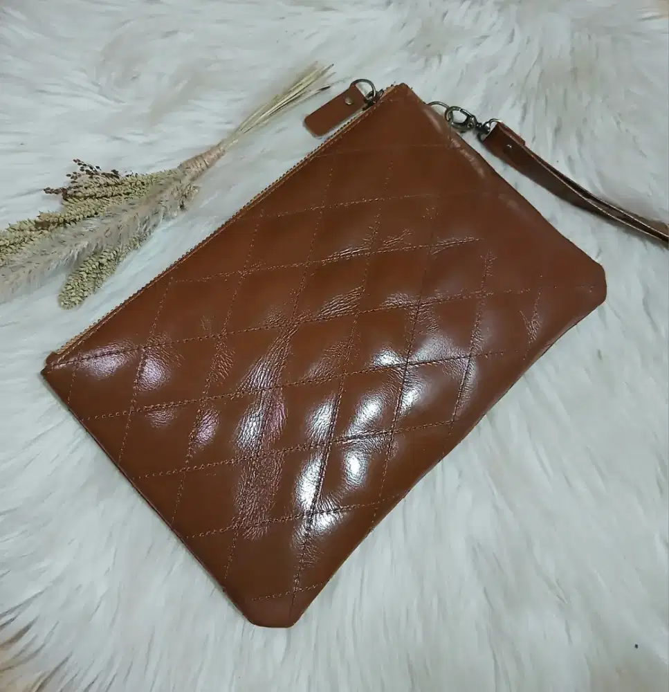 Pouch Kulit sapi asli Handbag tas tangan premium