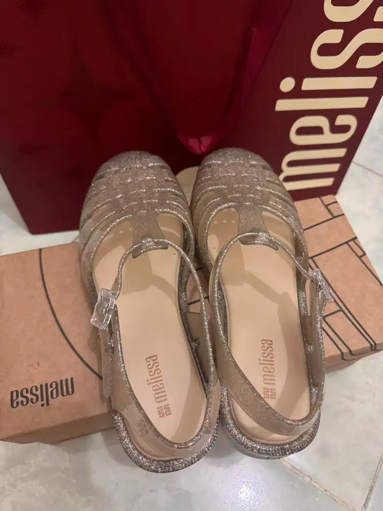 Melissa Possesion Beige Silver Glitter Size 38