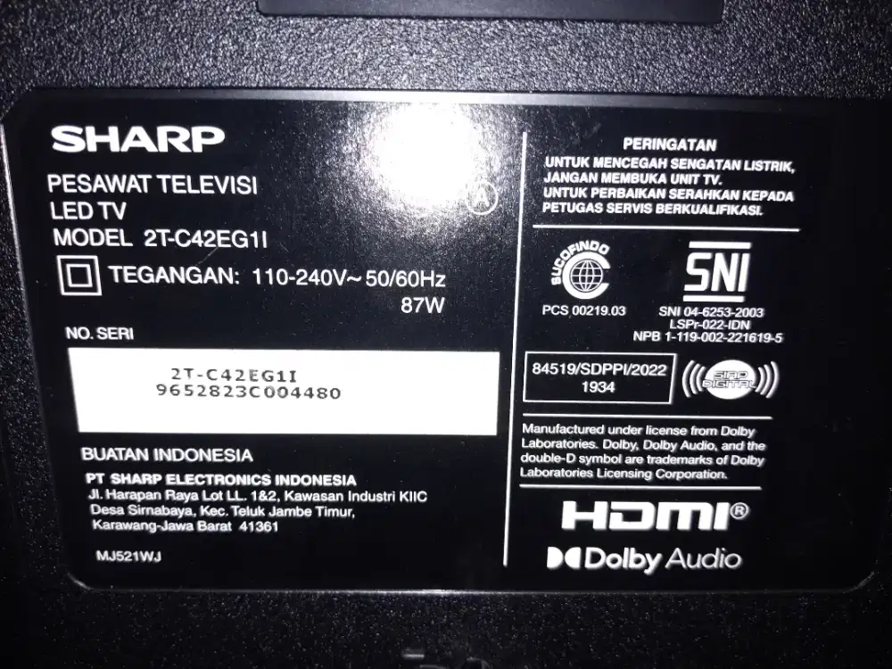 SHARP AQUOS 2T-C42EG1