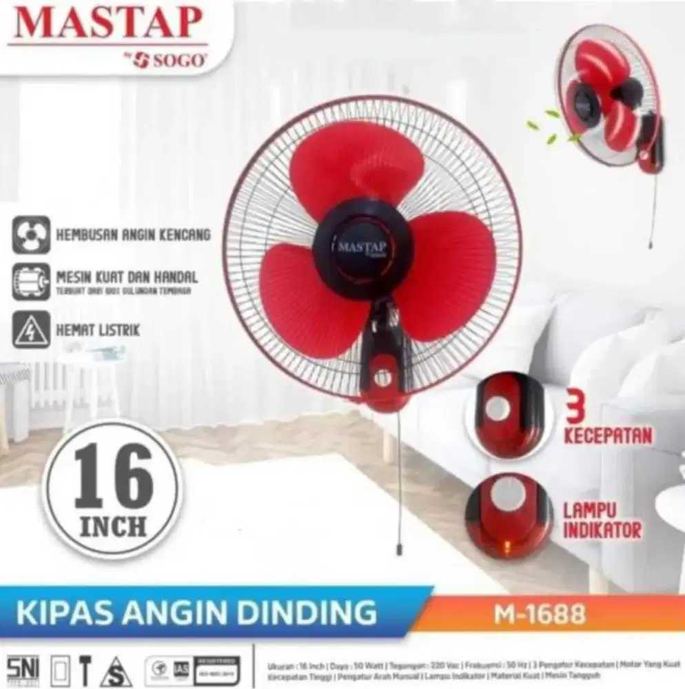 Kipas Angin Mastap Wall Fan / Dinding 16 Inch