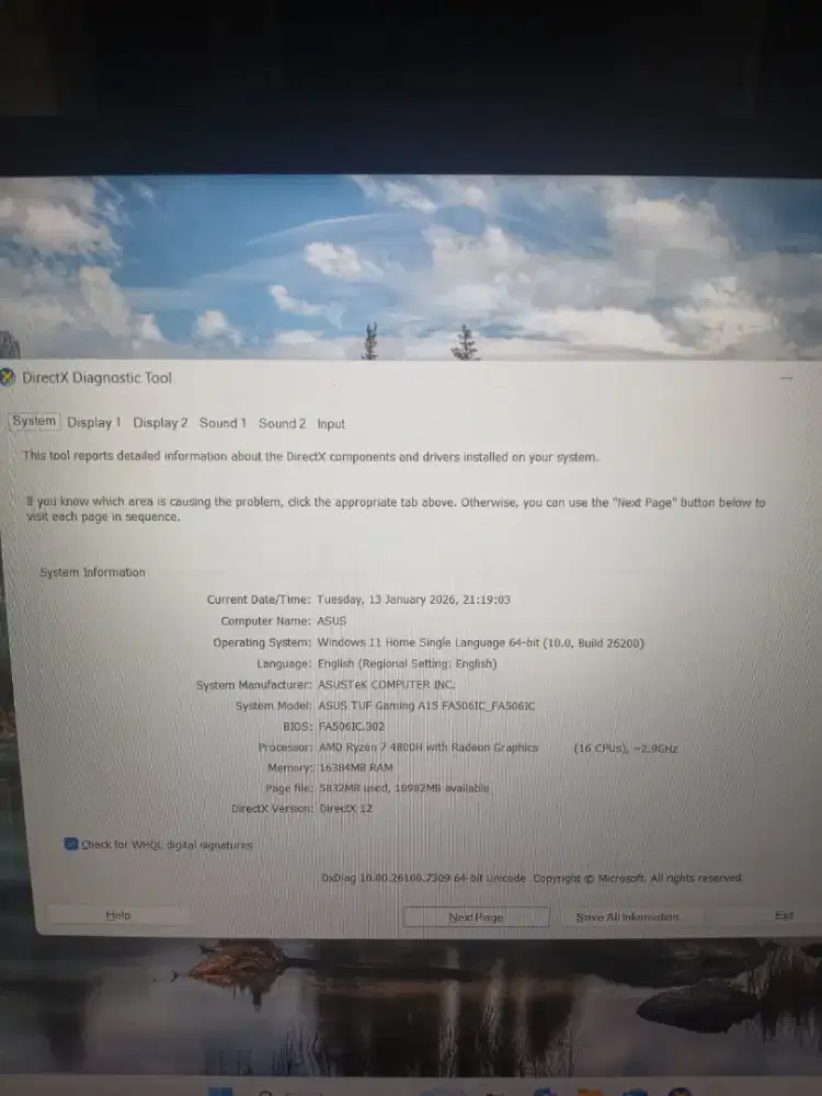 Asus Tuf a15 RTX 3050 AMD Reyzen 7