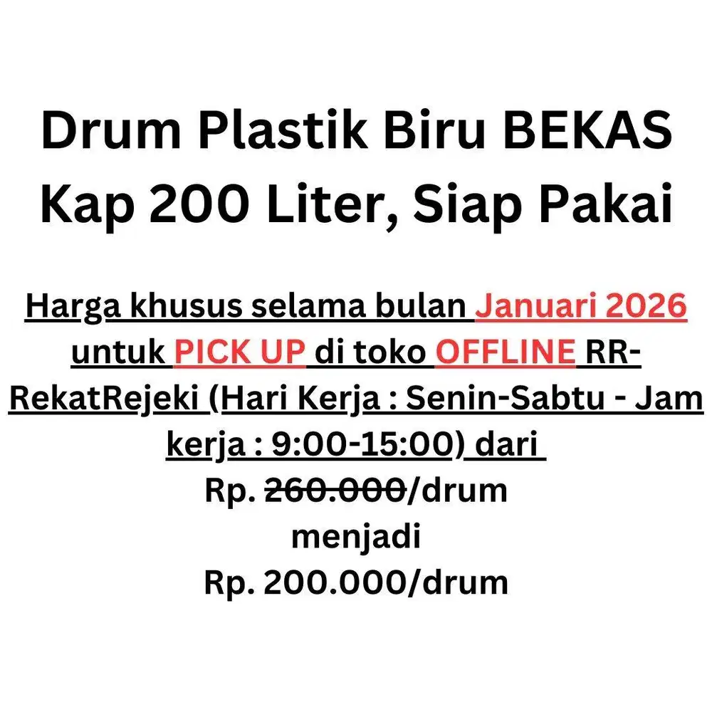 Drum Plastik Biru BEKAS Kapasitas 200 Liter
