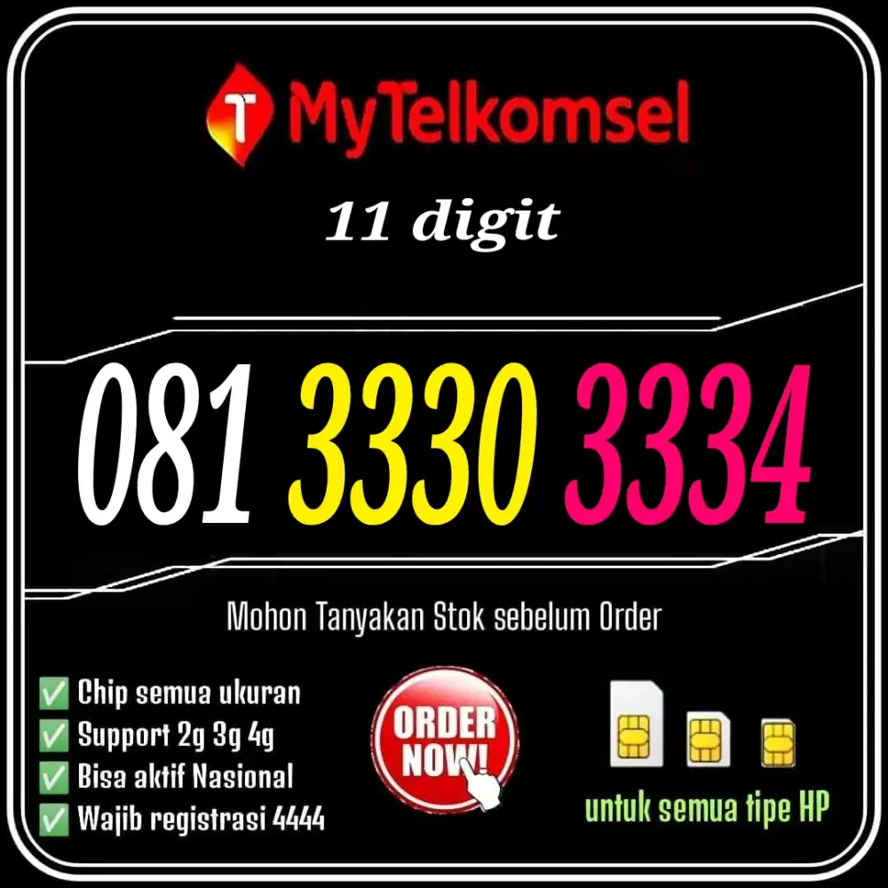 Nomor cantik telkomsel 11 digit 33303334
