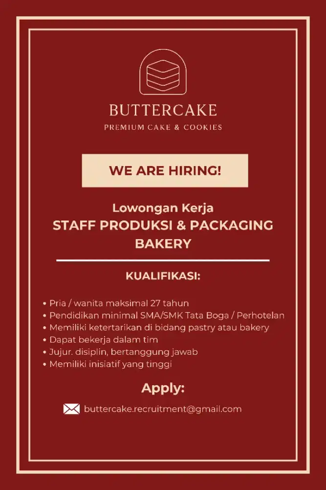 Dibutuhkan staff produksi & packaging
