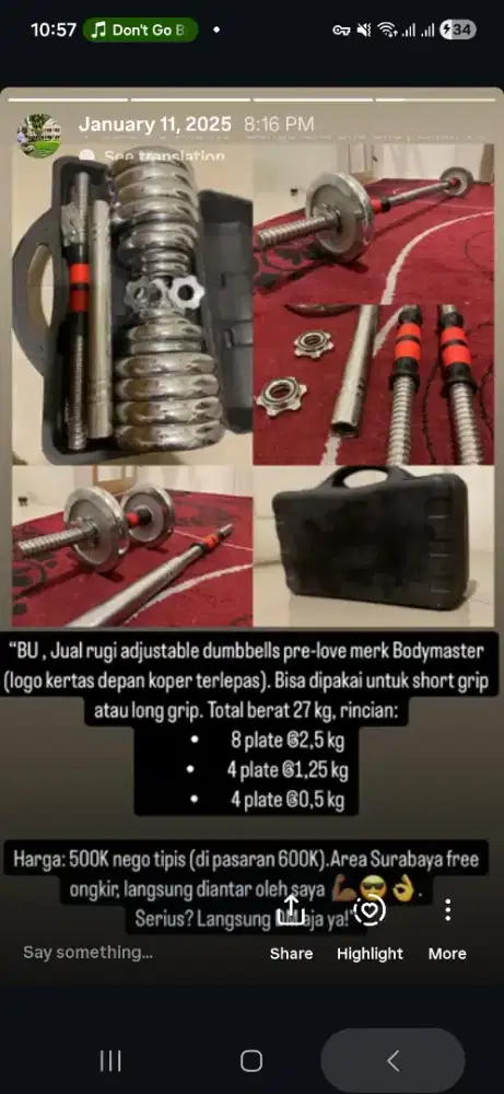 Adjustable dumbbell