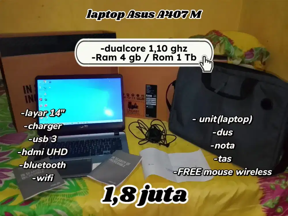 Laptop asus a407 M ram 4gb/rom 1Tb