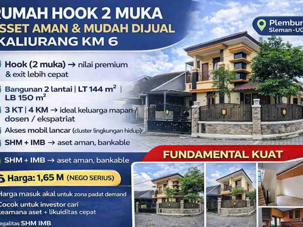 RUMAH HOOK 2 MUKA – ASSET AMAN & MUDAH DIJUAL | KALIURANG KM 6