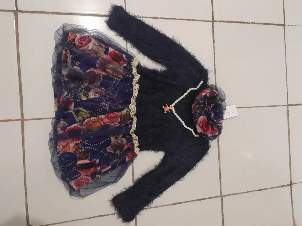 GAUN ANAK BULU MOTIF BUNGA