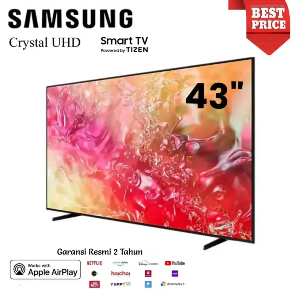 SAMSUNG Crystal 4K UHD 43 Inch Smart TV 43DU7000 TizenOS HDR10 AIRPLAY