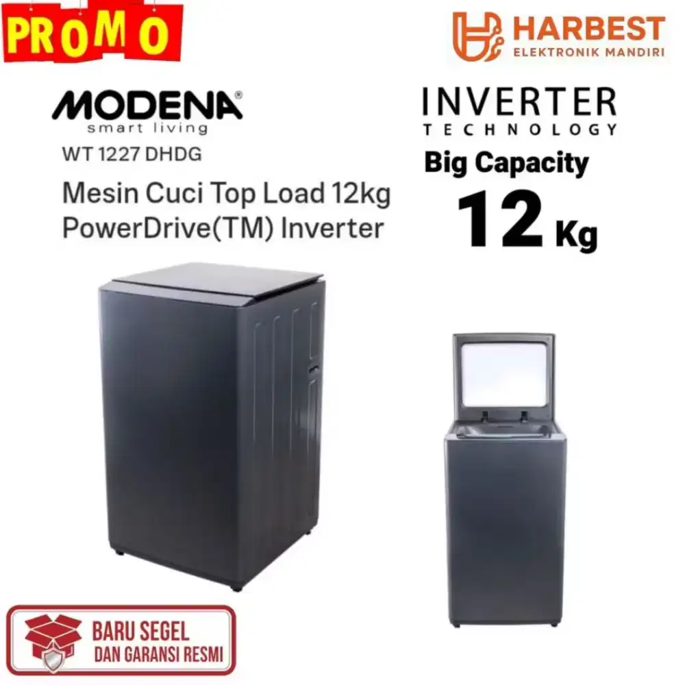 MODENA Mesin Cuci TOP LOADING Kapasitas BESAR 12 Kg INVERTER WT1227DHD