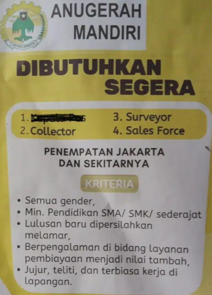 Loker Marketing & Surveyor Fulltime