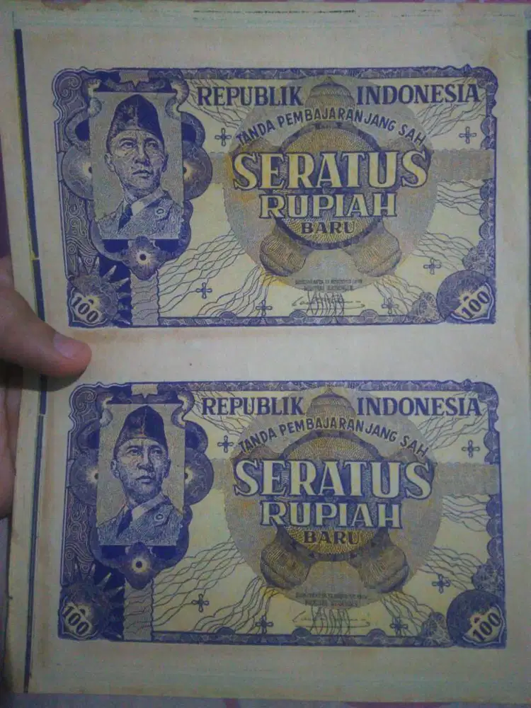 UANG 100 rupiah tahun 1949 uncut (belum di potong)
