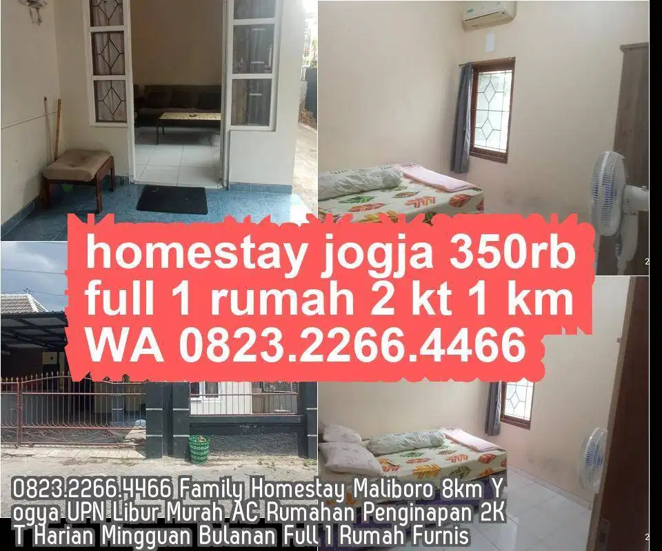Homestay Rumah di Jogja  AC Rumahan 2KT Pengin Mingguan Harian Bulanan