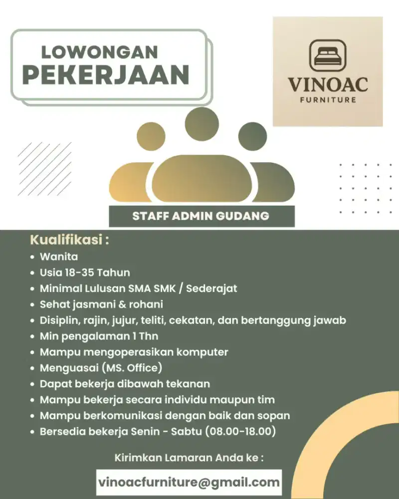 Dibutuhkan Segera Staff Admin Gudang