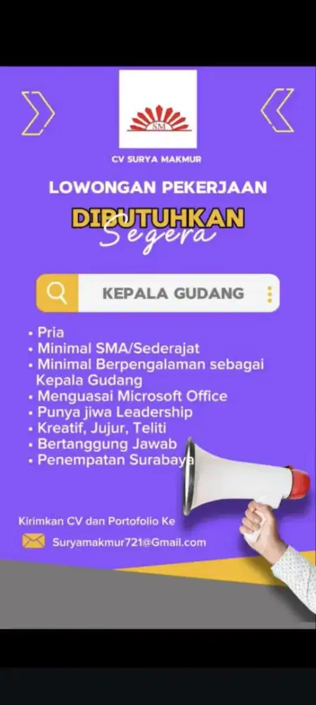 Kepala Gudang area surabaya