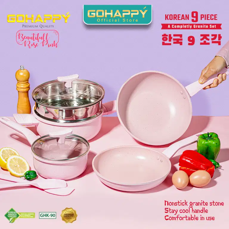 Gohappy panci set Korean 9 pcs granite casserole fry milk wok pan