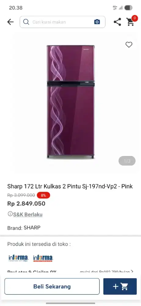 Ready stok kulkas sharp 2 pintu