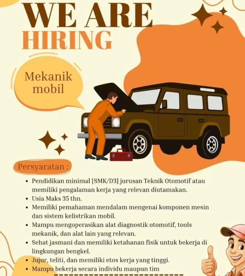 Lowongan Mekanik Mobil