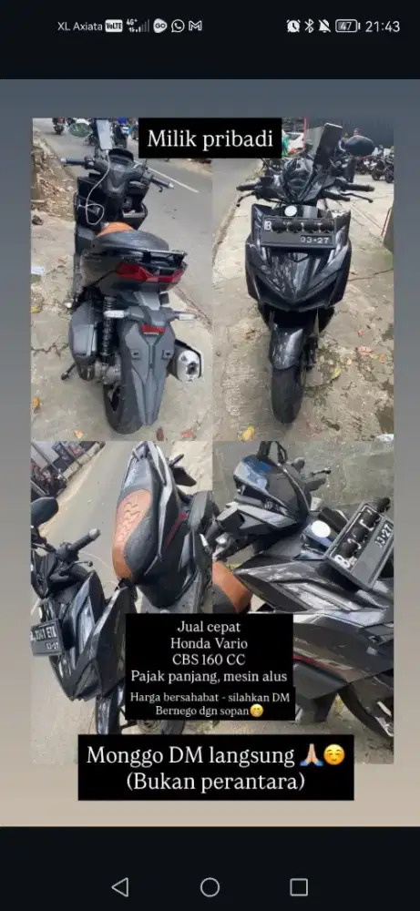 Vario 160 2022 Pajak ON– Siap Pakai, Bisa Cash / Take Over
Honda Vario