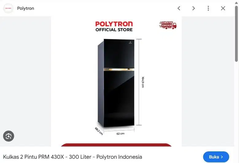 Kulkas 2 Pintu PRM 430X - 300 Liter - Polytron Indonesia