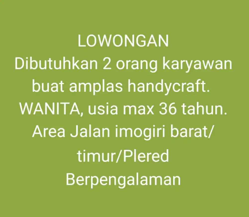 Lowongan amplas buat wanita