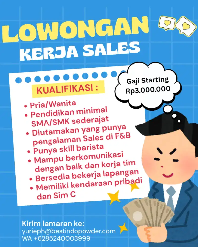 LOWONGAN KERJA SALES POWDER & SYRUP MINUMAN