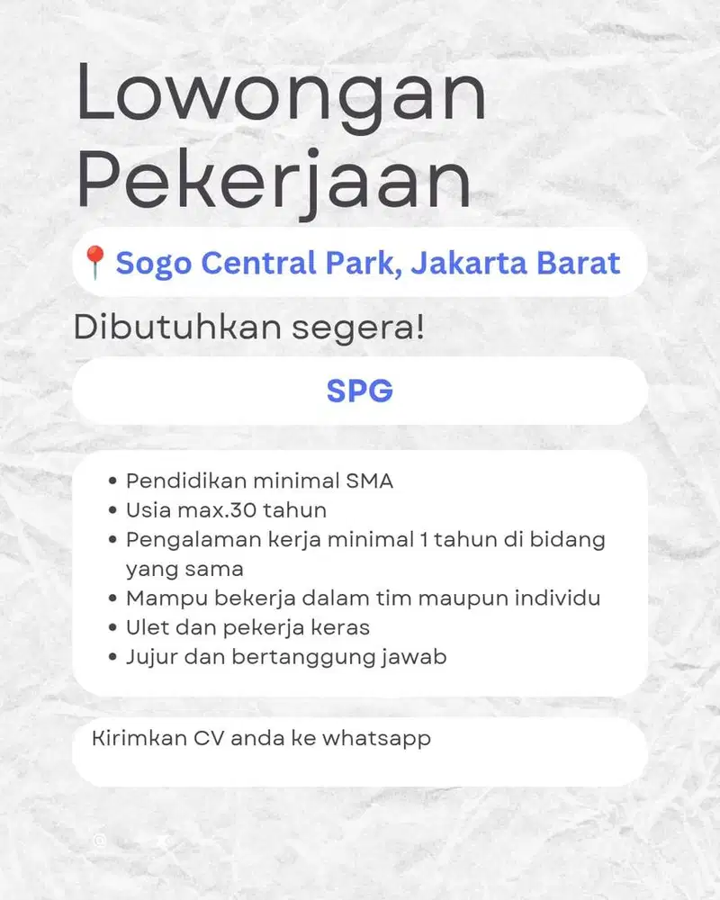 Dibutuhkan SPG Full time