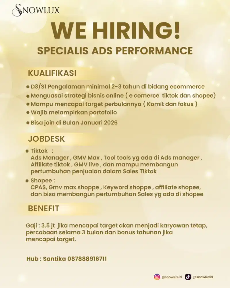 Specialist ads performance ada tiktok dan Shopee