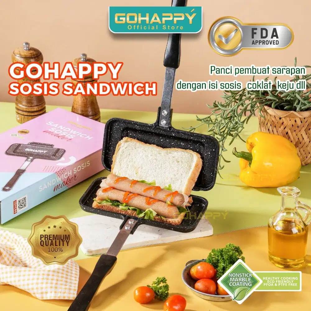 GOHAPPY GHC56 Cetakan Roti Sandwich & Sosis Maker Anti Lengket Marble