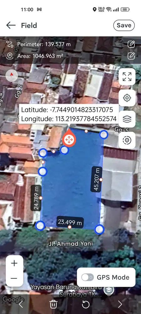 Disewakan tanah seluas 1.107m² (27 x 41 m)