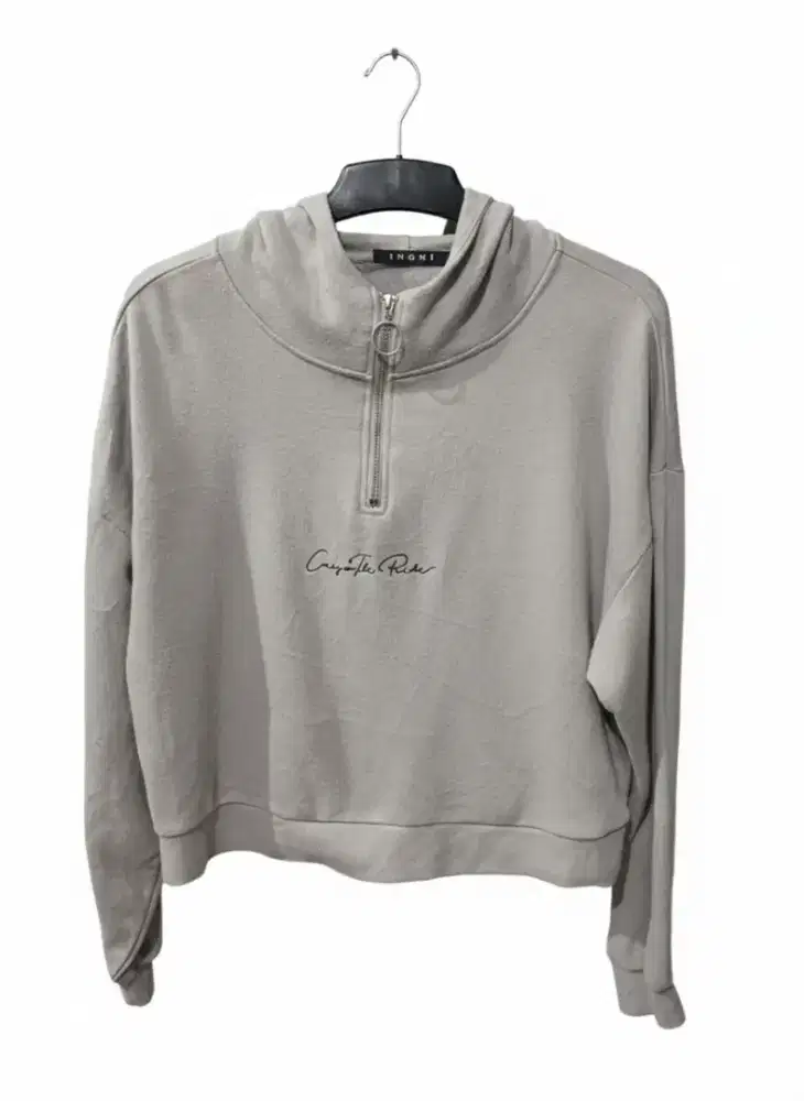 Hoodie Crop Top Half Zipper Oversize Sweatshirt Ingni