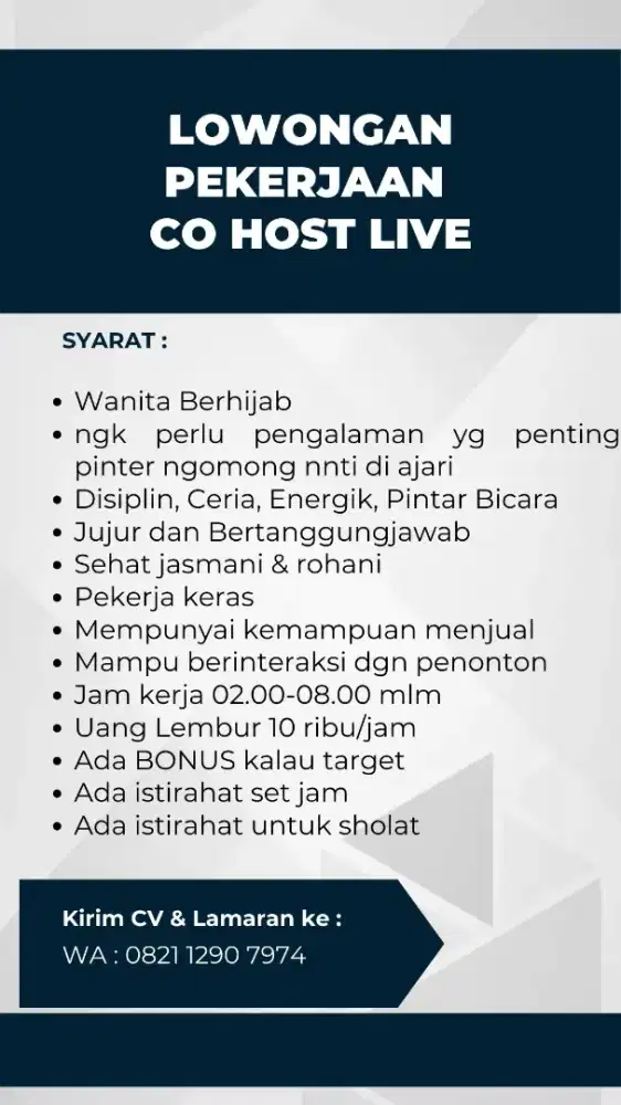 DI CARI CO HOST LIVE TANPA TERLIHAT WAJAH