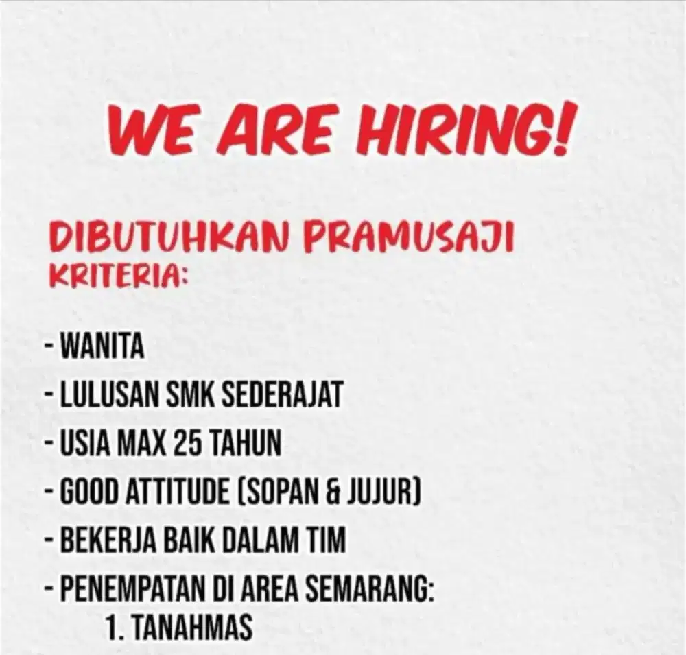 Loker pramusaji cewek