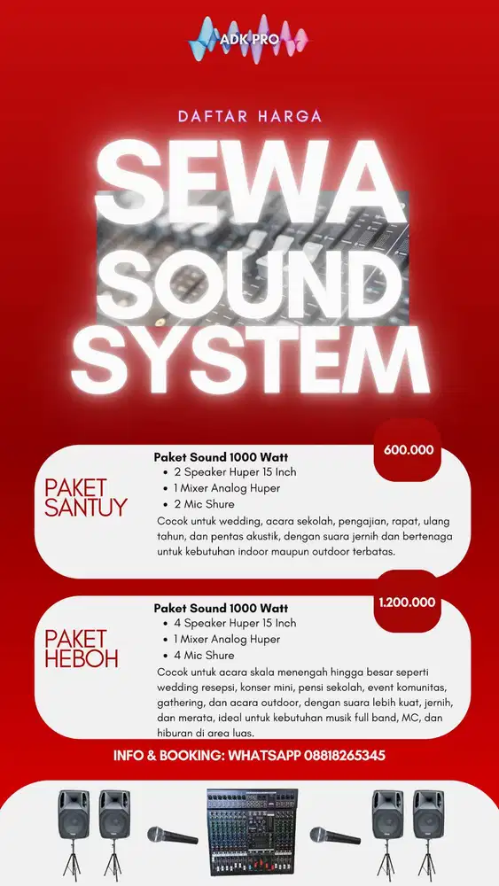 Sewa Sound System 1000–2000 Watt | Cocok Wedding & Event