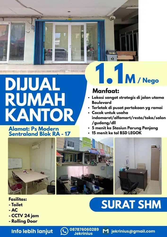 DIJUAL Ruko dua lantai di Pasar Modern Sentraland Parung Panjang