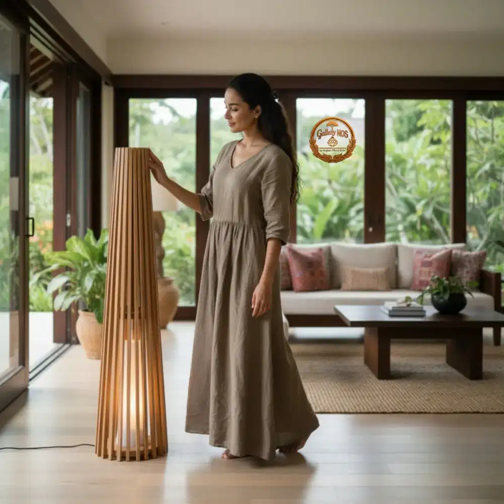 Lampu Lantai Kayu Solid Floor Lamp Estetik Natural