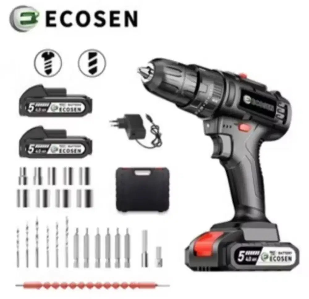 bor tangan full set tas plus 2 baterai ECOSEN Original