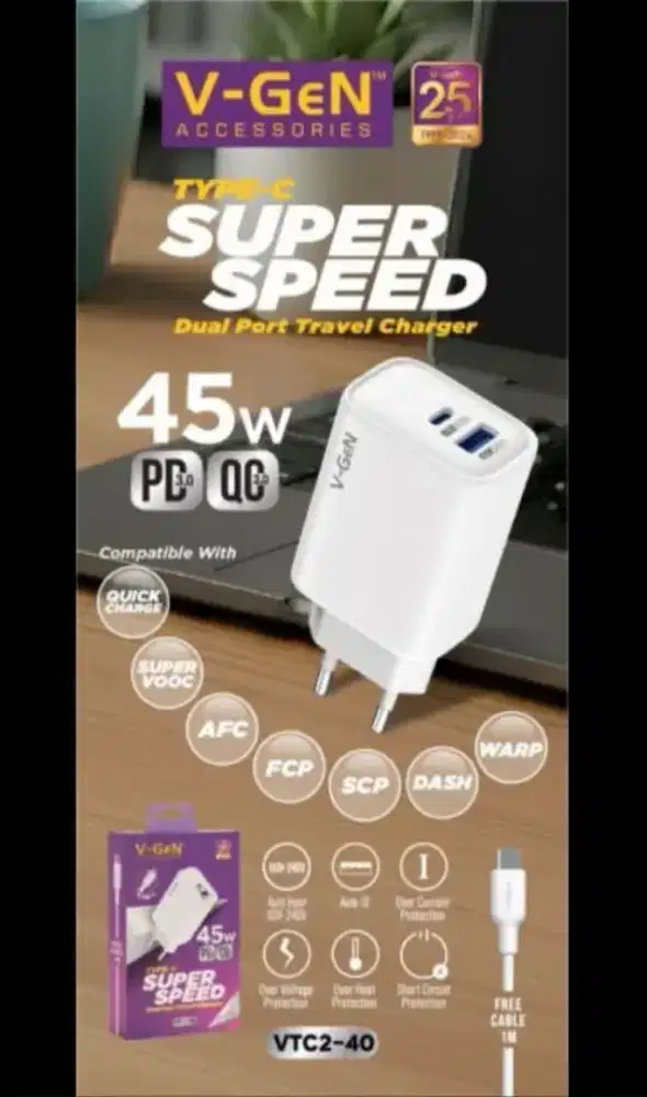 V-Gen travel charger vtc2-40 45w
