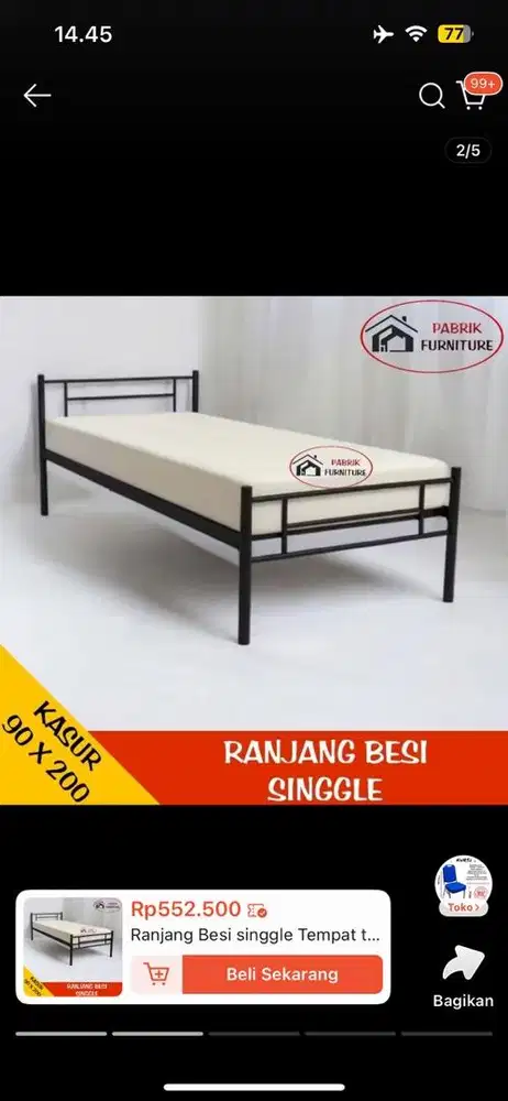 Ranjang kasur uk 90x200