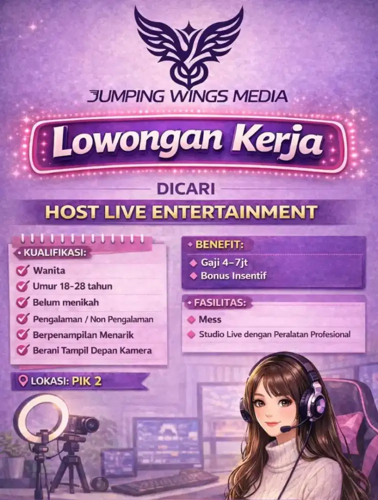 LOWONGAN KERJA HOST LIVE ENTERTAINMENT!! DIBTUUHKAN SEGARA!!