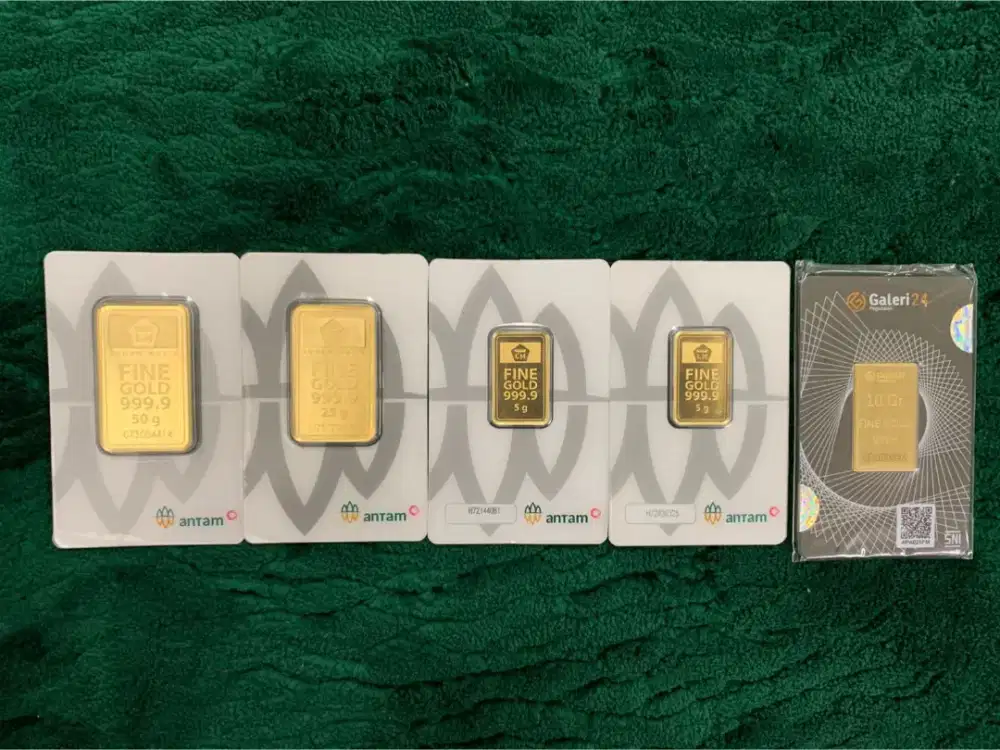 Emas Antam Logam Mulia 50gr, 25gr, 5 gr 2 keping, dan 10gr Galeri 24